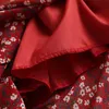 Rouge Floral Impression Midi jupes Taille Haute A-ligne Jupes Femmes Taille Élastique Faldas Coréen Streetwear 210331