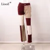 Liooil Patchwork Skinny Straight Leg boyfriend Jeans Woman High Waist Denim Trousers Sexy Color Block Brown Streetwear Pants 210809