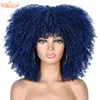 Short Afro Kinky Curly Wig With Bangs For Black Women Synthetic Glueless Red Blue Purple Wig Heat Resistant Cosplay Wigsfactory direct