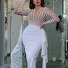 Zilveren Sexy V-hals Mermaid Prom Dresses 2020 Lange Mouwen Wit Afrikaanse Formele Avondjurken Graduatie Kijk Hoewel Party Jurken 2022