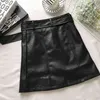 Women Pu Leather Mini Skirt Spring Summer Zipper High Waist Slim Belt Sexy Black Faux Skirts 210423