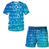 2022 New Summer Math Formula 3D Printing Casual Sportswear Men's Short-sleeved T-shirt + Sports Shorts 2-piece Set G220224