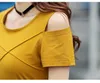 Plus Size T-shirts Vrouwen Tops Tee Shirt Femme Camisetas Mujer Off Shoulder T-shirt Casual Summer Sexy T Shirts 971B3 210420