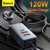 Baseus 120W USB 4 Port Szybki ładowanie QC 3.0 PD 20W Typ C Ładowarka samochodowa dla iPhone 12 Pro Xiaomi Samsung Tablet