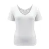 Przyjazdy Sexy Hollow Out Lace V-Neck White T Shirt 2021 Moda Casual Krótki Rękaw Solid Slim Lato Topy Kobiety Ubrania męskie Koszulki