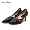Sophitina кратковременные весенние женские туфли середины каблуки узор заостренные ботинки мелкие рот мягкие кожаные насосы AO262 210513