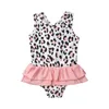 Girls One Piece Swimsuit 2021 Summer Kids Swimwear Fashion Leopard Monokini Cute Ruffle Bikinis Children Beach Bathing Clothes One-Piece Sui