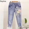 Spring Summer Heavy Beads Embroidery Three-dimensional Flower Short Sleeve T-shirt + Broken Hole Jeans 2 Piece Sets 210422