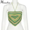 Missakso Heart Halter Bandage Gebreide Crop Top Party Club Y2K Zomer Dames Rood Groen Sexy Backless Mouwloze Tank Tops 210625