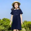 YourSeason Kids Casual Girl Cotton Dress 2021 New Summer Teen Girls Vestiti a maniche corte Baby Cute Button Abiti blu Q0716