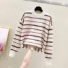 Koreanischen Stil Lose Gestreiften Pullover Frauen Mode Winter Kleidung Lange Hülse O-ansatz Pullover Gerade Faul Pull Femme 11948 210427