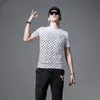 Mody T-shirt Men Slim Printing Spersonalizowany trend krótki rękaw O-Neck Tees Nowe letnie ubrania Czarno białe M-4xl