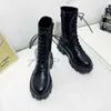 2021 Mulheres Lace Up Meados Saltos Metal Fivela Feminina Calçado Feminino Ladies Plus Size Shoes Mulheres Plataforma Motocicleta Ankle Boots Y1105