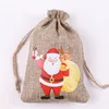 2021 Bolsas de regalo de Navidad Bolsa de lino más pequeño Imprimir Santa Saco Saco Decoración del Festival Decoración del hogar