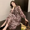 French Style Elegant Leopard Print Dress Vintage V-neck Long es Women Spring High Waist Vestidos 13072 210427