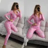 Women Jumpsuits Nightwear Playsuit Workout Button Bodysuit Skinny Print long sleeve V-neck Onesies Plus Size Rompers LY823
