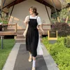 Bohemian Beach Summer Dress Women Casual Preppy Style Spaghetti Strap Black Patchwork Vintage Long dress Female (N0071) 210423