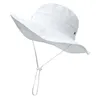 Kids Bucket Hoeden Zomer Breed Bravel Hat Casual Flat-Topped Basin Cap Gaas Splicing Sun Caps Folable Protection Vizier Fashion Mode met Winddicht Touw WMQ1302