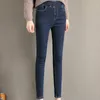 Jeans skinny da donna in velluto viola spesso spesso femminile invernale Pantaloni a matita in denim caldo elasticizzato solido a vita alta 210423