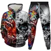 Mens Graphic Tracksuits Fashion Due Piece Pants Active Sportswear Sportswear Casual 3D Digital Boys Boys Hoodies Trackpants Skull Pattern