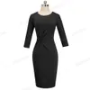 Nice-forever Vintage Pure Color Wear to Work Nodo abiti Business Party Donna Elegante ufficio femminile Vestito aderente B476 210419