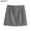 Kvinnor Vintage Houndstooth Plaid Print Casual Slim Mini Skirt Faldas Mujer Ladies Back Zipper Chic A Line Vestidos QUN766 210416