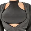 Women Sexy Two Piece Sets Pants Knitted Long Sleeve Off Shoulder Deep V Neck Sweatshirts Dress and Halter Crop Top 2 Piece Outfits
