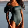 Zafuaz Puf Kol Mayo Kadınlar Seksi Bodysuit Katı Renk Backless Monokini Mayo Mayo Yaz 210604