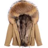 Doublure de fourrure naturelle russe Parka manteau de fourrure véritable manteau d'hiver veste d'hiver femmes collier de fourrure de raton laveur naturel chaud épais Parkas 210910