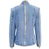 Women's Blouses & Shirts Bow Denim Shirt Jeans Patchwork Jacket Stand Collar Long Sleeve Vintage Ruched Jackets For Female 2021 Fashion Clot