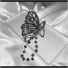 Clips & Barrettes Jewelry Drop Delivery 2021 Korean Version Of The Wind Metal Butterfly Clip Retro Crystal Chain Hairpin Cold Girl Headdress
