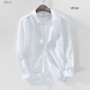 High quality style mens long sleeve linen shirts casual solid color lapel cotton fashion slim tops