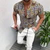 Mode Herren Vintage Kette Print Strand Hawaiian Shirt Tropical Sommer Kurzarm Stehkragen Einreiher Männer Kleidung