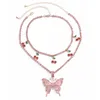 Kvinnors Smycken Mode Temperament Vind Claw Chain Cherry Kvinna Ins Diamant Butterfly Halsband Set Bröllopsgåva 2021