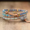 Top Quality Women Natural Opal Stone Rhinestone 3 Rows Leather Wrap Bracelet Fancy Femme Boho Bracelets Dropship