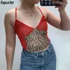 Streetwear Summer Vintage Leopard Print Patchwork Sexy Red Cami Tank Top Women Sleeveless V Neck Sexy Female Crop Top Rapwriter 210415