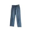 Jasnoniebieski przycisk pełnej długości mucha wysoka talia luźne szerokie spodnie nóg Y2K ubrania Mall Goth Casual Style Spring GX355 210421