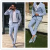 Handsome Groomsmen Beach Wedding Tuxedos Light Sky Blue Slim Fit Mens Suits Notched Lapel Men Blazers 2 Pieces Groom Formal Wear Prom Evening Gowns (Jacket+Pant)