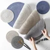 6pcs/set Round Ramie Insulation Pad Solid Placemats Linen Non Slip Table Mats Kitchen Accessories Decoration Home Pad Coaster 210706