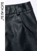秋冬スカート女性ブランド膝丈PUレザースカートS M L XL XXL XXXL 4XLプラスサイズシングルブレストブラックスカートメス211120
