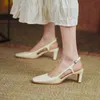 Sandels chaussures d'été femmes bout carré sandales en cuir à talons hauts élégant solide fête épaisse boucle sangle 220303
