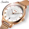 Unikalne Kobiety Okrągły Zegarek Rose Gold Lady Elegancki Wristwatch Sunkta Marka Minimalizm Casual Dress Watch dla Zegar Prezentowy 210517