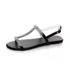Meotina kvinnor sandaler t-rem platta skor kvinnliga rund tån spänne lägenheter dam skor sommar sandaler svart stor storlek 210608