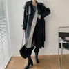 Coréia runway designer outono / outono couro maxi longo trench casaco com cinto chique feminino windbreaker clássico xxl