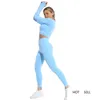 2/3Pcs Women's Tracksuit Gym Sports Set Long Sleeve Crop Top Hight Waist Leggings Seamless Yoga Set