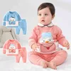 Noel Bebek Giyim 2022 Sonbahar Kış Pamuk Karikatür Erkek Bebek Kazak 2 Adet Örme Bebek Bebek Kız Dışarı Çıkış Takım 0-4Y 211122