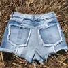 Kvinnors jeans kvinnor denim shorts bomull avslappnad kort mitt i midjan blixtlås rakt tvättad kvinnlig gränsöverskridande fransar
