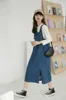 Justerbar band Jeans Klänning Sommar Koreanska Lösficka Split Midi-längd Overells Student All-Match Blue Denim Sundresses 210604