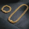 Łańcuchy kubański Link Chain dla mężczyzn Iced Out srebrny złoty raper naszyjniki pełny naszyjnik Miami błyszczący diament Hip Hop biżuteria Choker