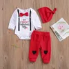 0-18M Mon 1er Saint Valentin Gentleman Bébé Garçon Vêtements Ensemble né Infant Romper Pantalon Chapeau Tenues 210515